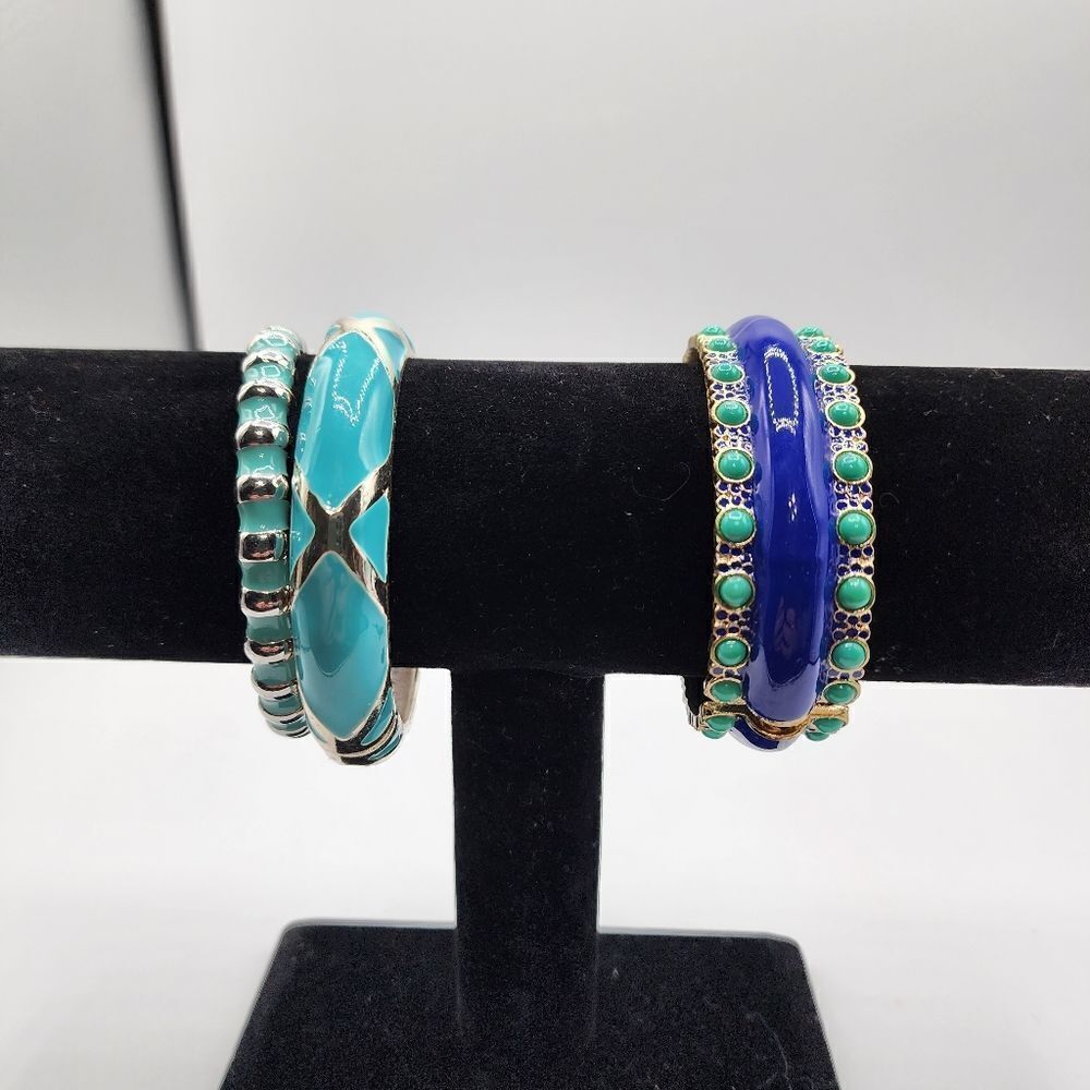Lot of 3 bangles blue silver & gold